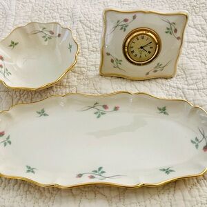 Elegant Floral Lenox Set - Tray, Trinket Dish and Clock